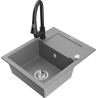 Mexen Enzo 1-bowl granite sink with drainer and Elia kitchen tap, grey - 6506-71-670101-70