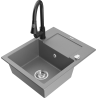 Mexen Enzo 1-bowl granite sink with drainer and kitchen faucet Elia, gray - 6506-71-670101-70