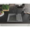 Mexen Enzo granite kitchen sink 1-bowl with drainer and Elia kitchen faucet, gray - 6506-71-670101-70-B