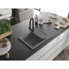 Mexen Enzo 1-compartment granite sink with a drip tray and kitchen mixer tap Elia, Grey - 6506-71-670101-70-B