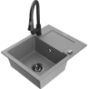 Mexen Enzo granite 1-bowl sink with drainer and kitchen faucet Elia, gray - 6506-71-670101-70-B