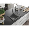 Mexen Enzo 1-chamber granite sink with drainer and Elia kitchen faucet, gray - 6506-71-670101-71