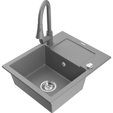 Mexen Enzo 1-bowl granite sink with drainer and Elia kitchen faucet, gray - 6506-71-670101-71