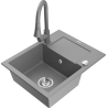 Mexen Enzo 1-bowl granite sink with drainer and Elia kitchen faucet, gray - 6506-71-670101-71