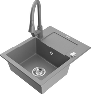Mexen Enzo 1-compartment granite sink with a drip tray and kitchen mixer tap Elia, Grey - 6506-71-670101-71