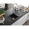 Mexen Enzo granite kitchen sink 1-bowl with drainer and Elia kitchen tap, black/silver metallic - 6506-73-670101-00