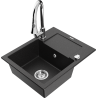 Mexen Enzo 1-compartment granite sink with a drip tray and kitchen mixer tap Elia, Black/Silver metallic - 6506-73-670101-00