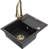 Mexen Enzo 1-compartment granite sink with a drip tray and kitchen mixer tap Elia, Black/Silver metallic - 6506-73-670101-50