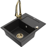 Mexen Enzo single-basin granite sink with drainer and Elia kitchen faucet, black/silver metallic - 6506-73-670101-50