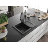 Mexen Enzo granite kitchen sink 1-bowl with drainer and kitchen faucet Elia, black/silver metallic - 6506-73-670101-70-B