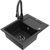 Mexen Enzo granite kitchen sink 1-bowl with drainer and kitchen faucet Elia, black/silver metallic - 6506-73-670101-70-B