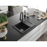 Mexen Enzo 1-bowl granite sink with drainer and Elia kitchen faucet, black/silver metallic - 6506-73-670101-70