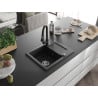 Mexen Enzo granite 1-bowl kitchen sink with drainer and Elia kitchen tap, black/silver metallic - 6506-73-670101-70