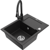 Mexen Enzo 1-bowl granite sink with drainer and Elia kitchen faucet, black/silver metallic - 6506-73-670101-70
