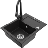 Mexen Enzo granite kitchen sink single-bowl with drainer and Elia kitchen faucet, black/silver metallic - 6506-73-670101-70