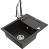 Mexen Enzo granite kitchen sink 1-bowl with drainer and Elia kitchen faucet, black/gold metallic - 6506-75-670101-00