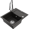 Mexen Enzo granite kitchen sink single-bowl with drainer and Elia kitchen faucet, black/gold metallic - 6506-75-670101-00