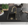 Mexen Enzo granite sink 1-bowl with drainer and kitchen faucet Elia, black/gold metallic - 6506-75-670101-50