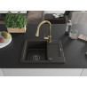 Mexen Enzo granite kitchen sink with 1 bowl, drainer, and Elia kitchen faucet, black/gold metallic - 6506-75-670101-50-B