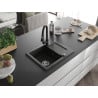 Mexen Enzo 1-Bowl Granite Sink with Drainer and Elia Kitchen Tap, Black/Gold Metallic - 6506-75-670101-70