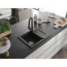 Mexen Enzo granite kitchen sink, single bowl with drainer and Elia kitchen faucet, black/gold metallic - 6506-75-670101-70