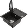 Mexen Enzo 1-Bowl Granite Sink with Drainer and Elia Kitchen Faucet, Black/Gold Metallic - 6506-75-670101-70