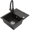 Mexen Enzo 1-Bowl Granite Sink with Drainer and Elia Kitchen Tap, Black/Gold Metallic - 6506-75-670101-70
