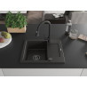 Mexen Enzo granite kitchen sink 1-bowl with drainer and Elia faucet, black/gold metallic - 6506-75-670101-70-B