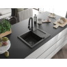 Mexen Enzo granite kitchen sink 1-bowl with drainer and Elia kitchen faucet, black/gold metallic - 6506-75-670101-70-B