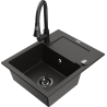 Mexen Enzo granite kitchen sink 1-bowl with drainer and Elia kitchen faucet, black/gold metallic - 6506-75-670101-70-B