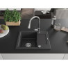 Mexen Enzo 1-bowl granite sink with drainer and kitchen faucet Elia, speckled black - 6506-76-670101-00