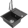 Mexen Enzo 1-bowl granite sink with drainer and kitchen faucet Elia, speckled black - 6506-76-670101-00