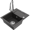Mexen Enzo granite single-bowl sink with drainer and Elia kitchen faucet, speckled black - 6506-76-670101-00