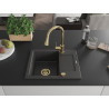 Mexen Enzo granite single-bowl sink with drainer and Elia kitchen faucet, speckled black - 6506-76-670101-50