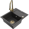 Mexen Enzo granite single-bowl sink with drainer and Elia kitchen faucet, speckled black - 6506-76-670101-50