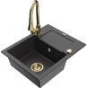 Mexen Enzo granite sink 1-bowl with drainer and Elia kitchen faucet, speckled black - 6506-76-670101-50
