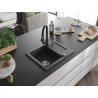 Mexen Enzo 1-bowl granite sink with drainer and Elia kitchen faucet, speckled black - 6506-76-670101-70