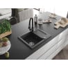 Mexen Enzo 1-bowl granite sink with drainer and Elia kitchen tap, black speckled - 6506-76-670101-70