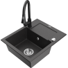Mexen Enzo 1-bowl granite sink with drainer and Elia kitchen faucet, speckled black - 6506-76-670101-70