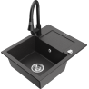 Mexen Enzo 1-bowl granite sink with drainer and Elia kitchen tap, black speckled - 6506-76-670101-70