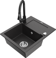 Mexen Enzo 1-bowl granite sink with drainer and Elia kitchen faucet, speckled black - 6506-76-670101-70