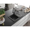 Mexen Enzo granite sink 1-bowl with drainer and Elia kitchen tap, black speckled - 6506-76-670101-70-B