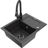 Mexen Enzo 1-bowl granite sink with drainer and kitchen faucet Elia, black speckled - 6506-76-670101-70-B