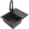 Mexen Enzo granite sink 1-bowl with drainer and Elia kitchen tap, black speckled - 6506-76-670101-70-B