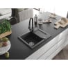Mexen Enzo granite sink 1-bowl with drainer and Elia kitchen tap, speckled black - 6506-76-670101-76