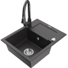 Mexen Enzo 1-bowl granite sink with drainer and Elia kitchen faucet, black speckled - 6506-76-670101-76