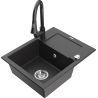 Mexen Enzo single-bowl granite sink with drainer and Elia kitchen faucet, black speckled - 6506-76-670101-76