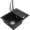 Mexen Enzo granite kitchen sink 1-bowl with drainer and Elia kitchen faucet, black - 6506-77-670101-00
