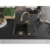 Mexen Enzo granite sink 1-bowl with drainer and Elia kitchen tap, black - 6506-77-670101-50