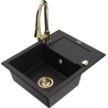 Mexen Enzo 1-compartment granite sink with a drip tray and kitchen mixer tap Elia, Black - 6506-77-670101-50